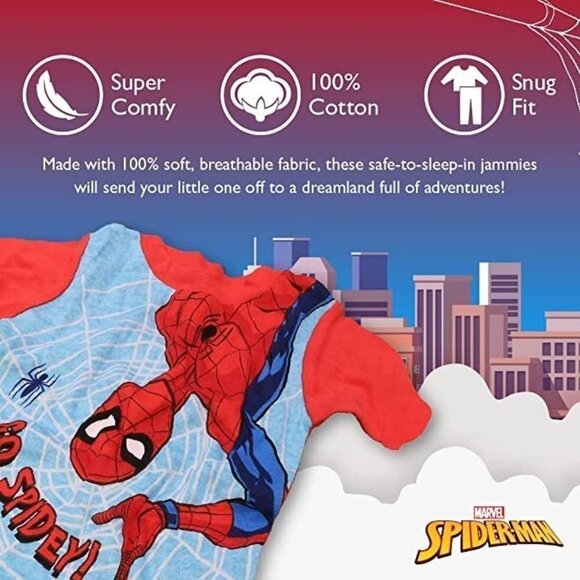 Marvel Boys' Spider-Man 2-Piece Snug-Fit Cotton Pajamas With Book Set - Picture 2 of 4